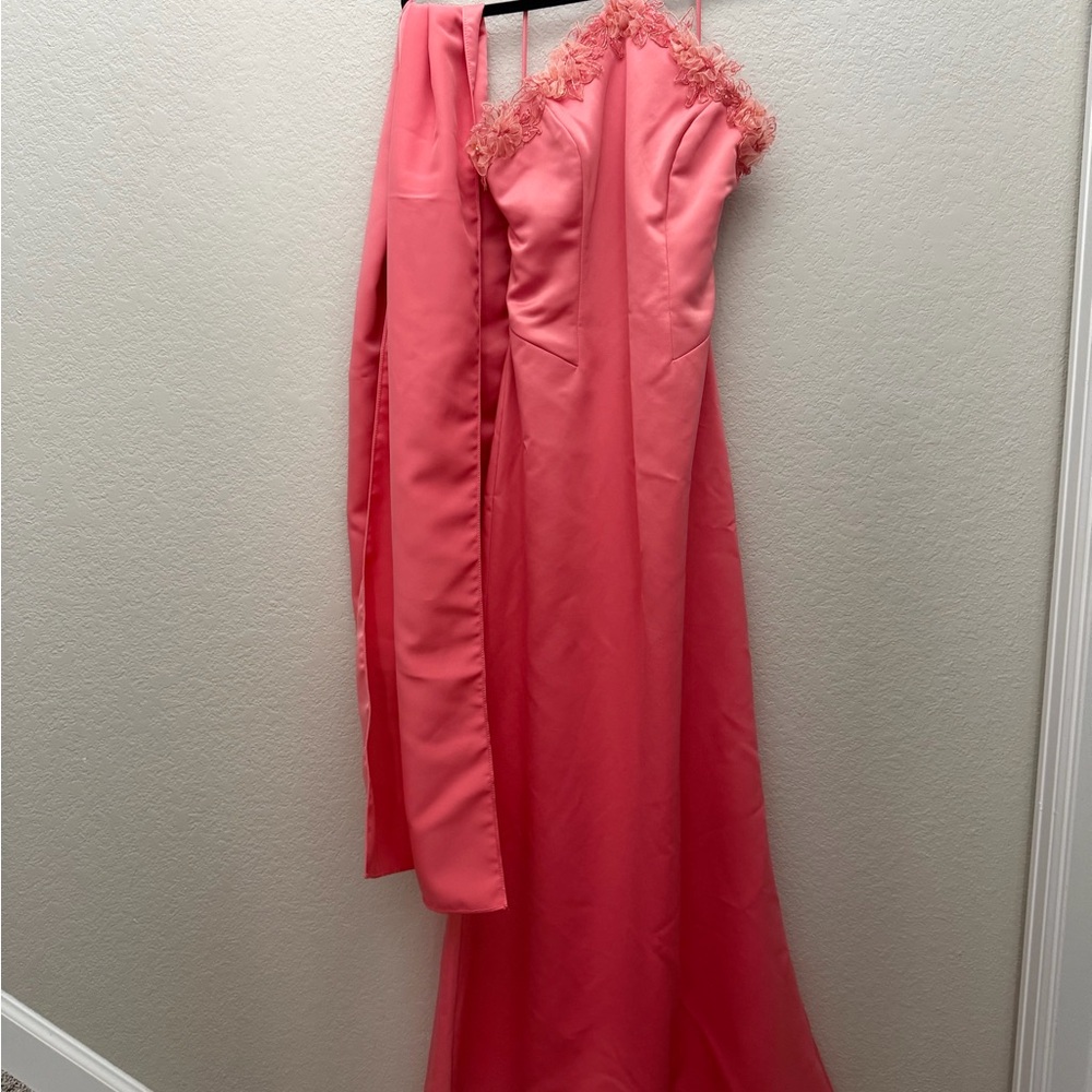 VTG 90s Y2K Dollar USA Coral Pink Satin Gown 3D Floral Beaded Halter Dress XS - Picture 15 of 15